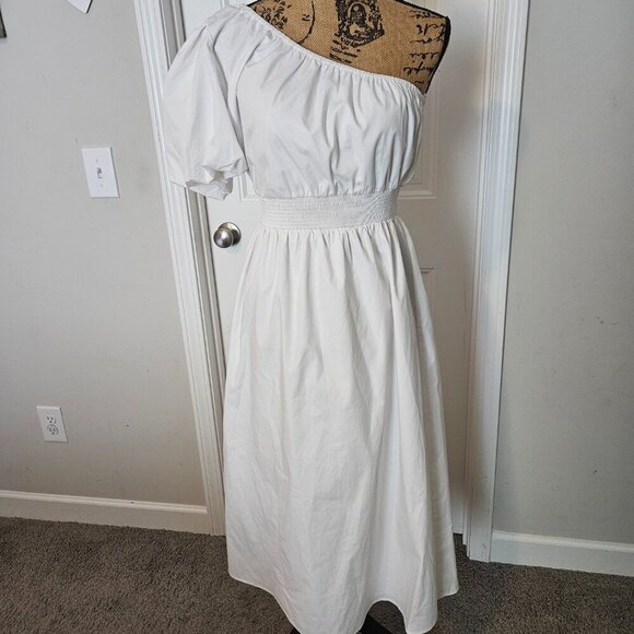 Sugarlips Bridgette One Shoulder Balloon Sleeve Poplin Midi Dress Size Small - Picture 6 of 12